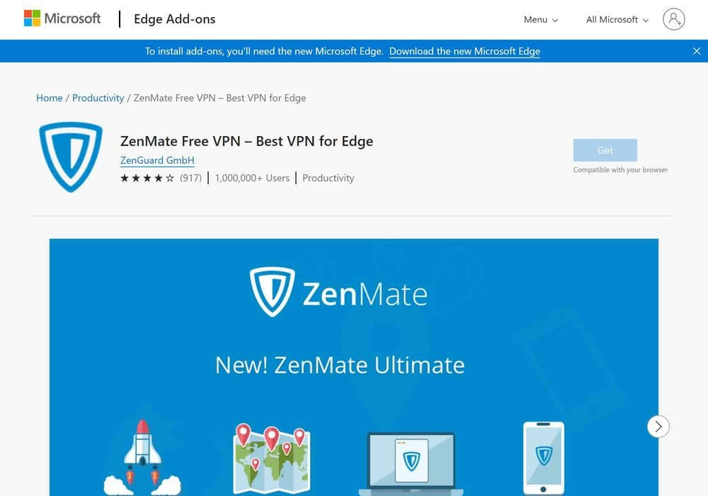 ZenMate - Free VPN Extensions for Edge Browser